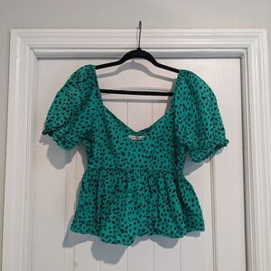 Urban Outfitters Polka Dot Puff Sleeve Peplum Top SzM